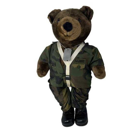 Vintage 1986 U.S. Army Camouflage Teddy Bear 20in With Dog Tags and  Boots READ - Picture 5 of 11